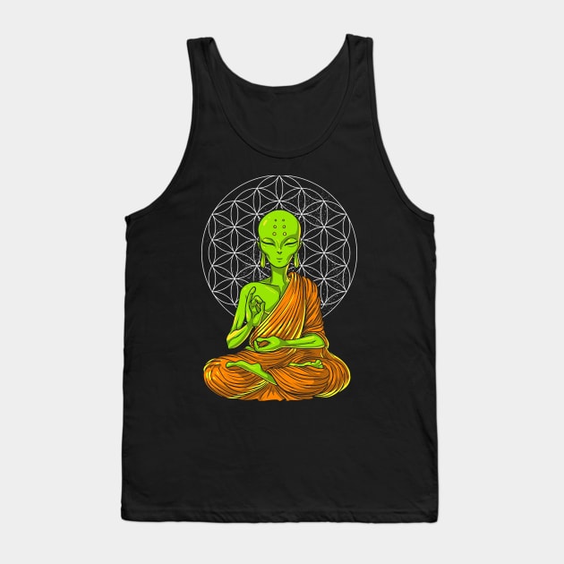 Alien Buddha Meditation Yoga UFO Tank Top by leohat89-04